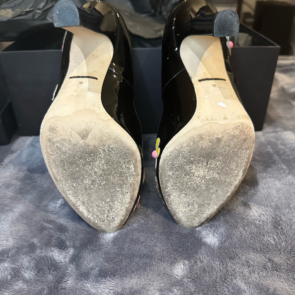 Dolce & Gabbana Black Patent Heels La Mamma size 38 / 7.5 colorful fun floral - Picture 5 of 7